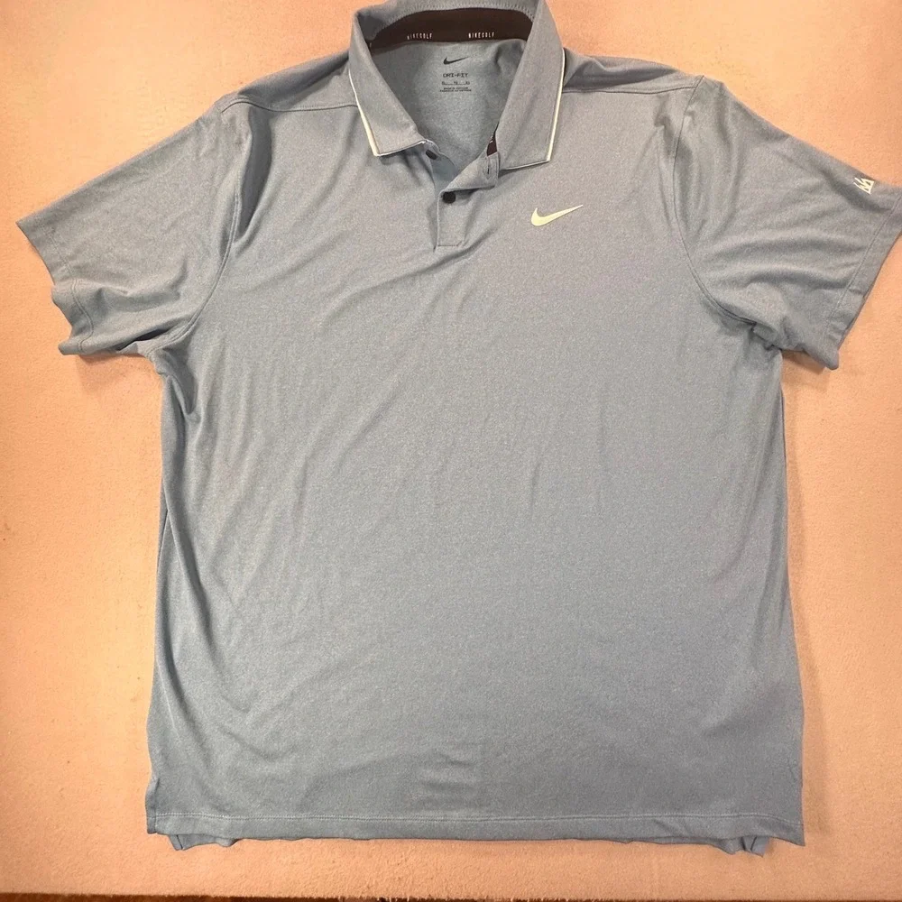 Nike Golf Mens Dri-FIT Polo Shirt Blue Heathered Short Sleeve VM Logo XL